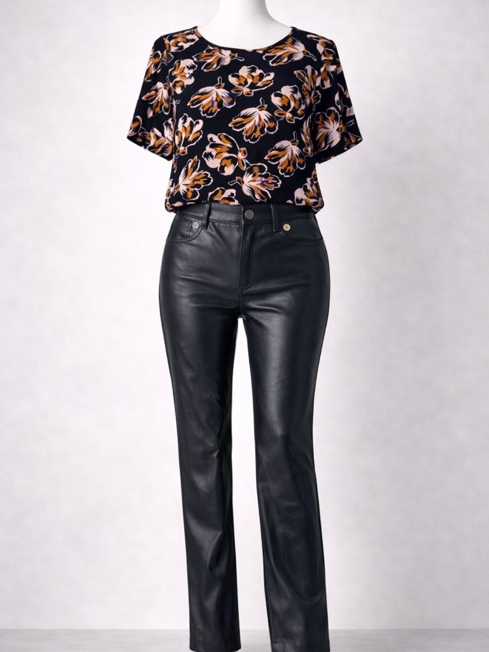 Michael Kors Black Leather Straight-Leg Pants